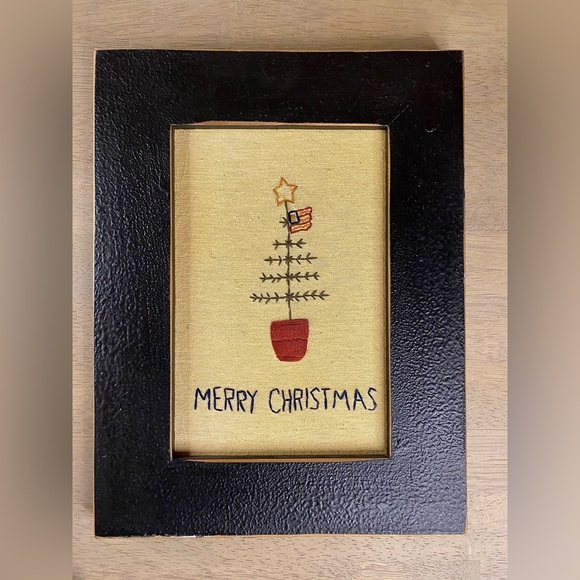 Christmas Wall Decor Embroider Black Wooden Frame‎ 9x12 Inches Rustic  Primitive - Picture 2 of 6